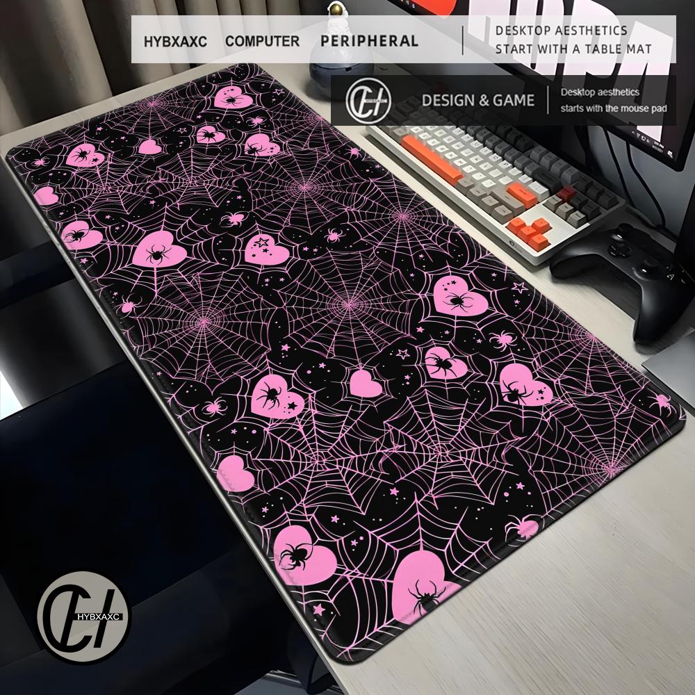 Desk Setup Tech - 90x40 White or Pink Spiderweb Hearts