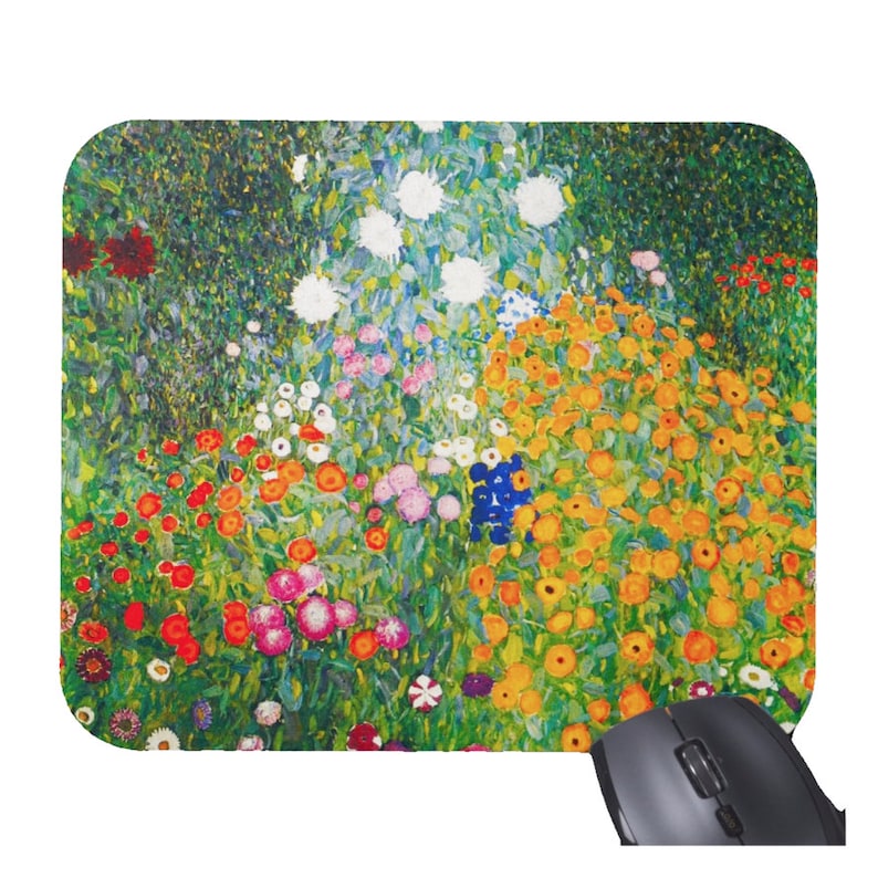 Desk Setup Productivity - Gustav Klimt Flowers Floral Mouse Pad