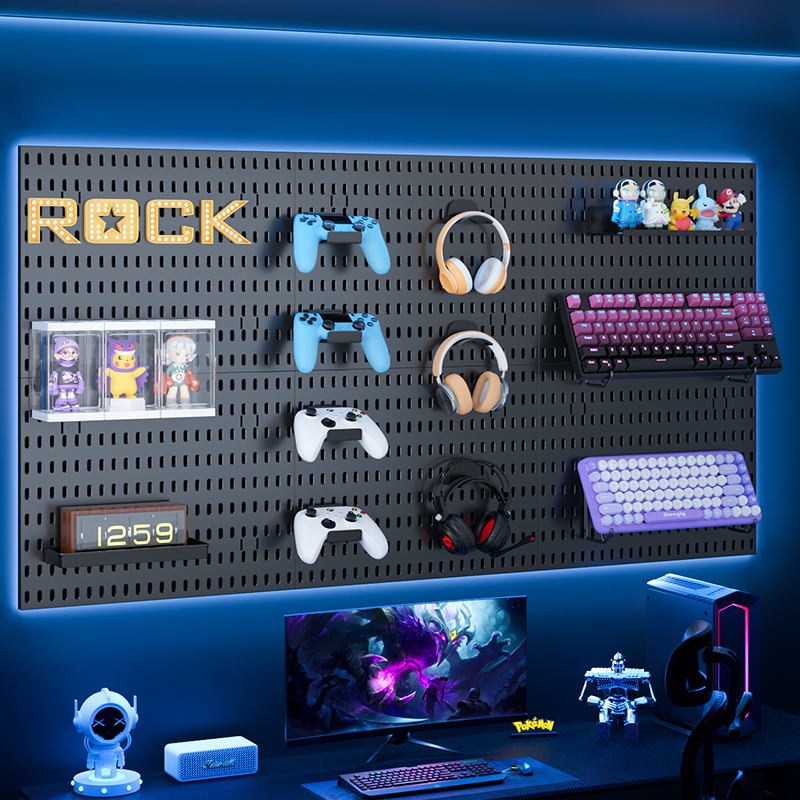 Desk Setup Kit - Gaming Gear Pegboard: Wall-Mounted, No-Punch, Study/Gaming