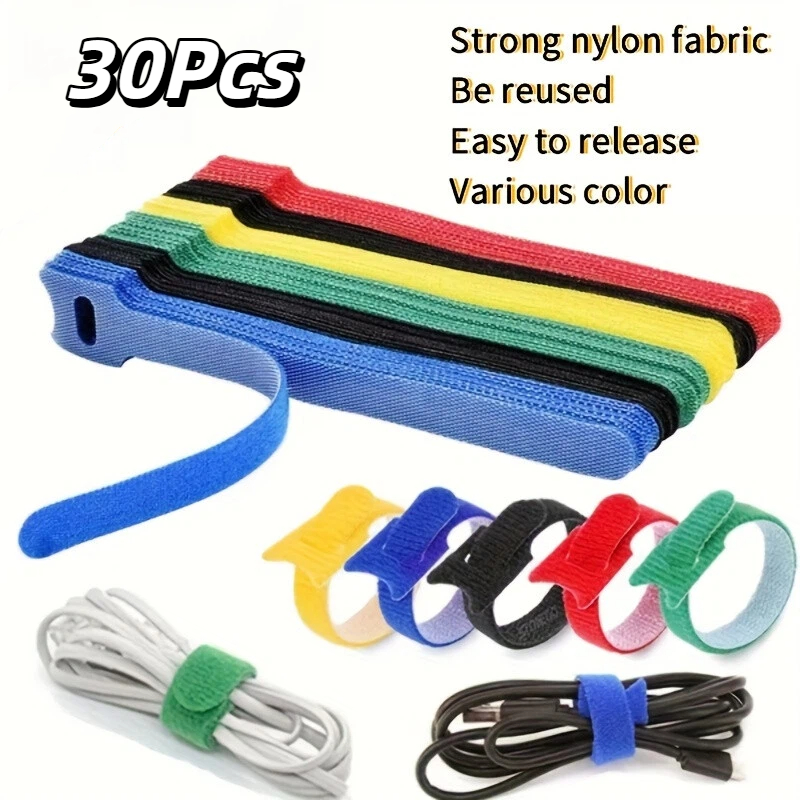 Cable Velcro Strap - 30Pcs Multicolor Reusable Velcro Cable Ties