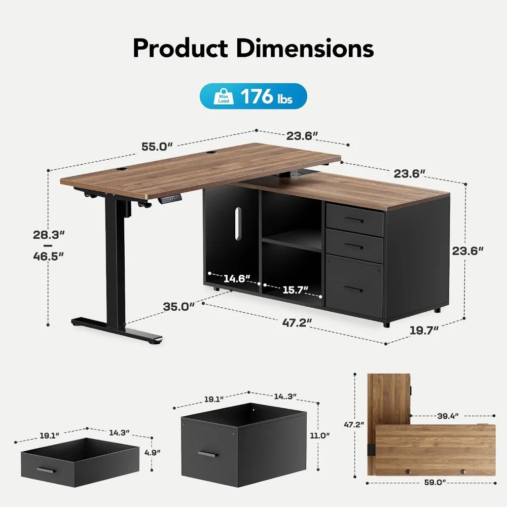 HUANUO 55 Inch L Shaped Standi - Desk Setup Height 评论和价格