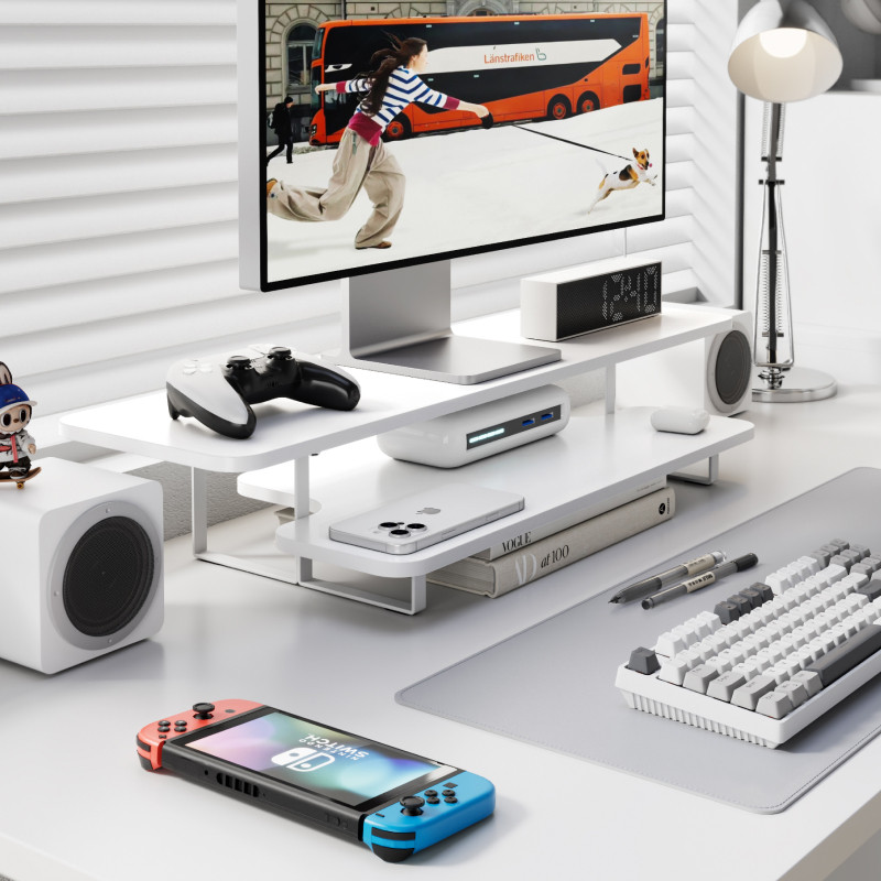 Walnut Finish Monitor Stand Ri - Desk Setup Monitor And Laptop 评论和价格